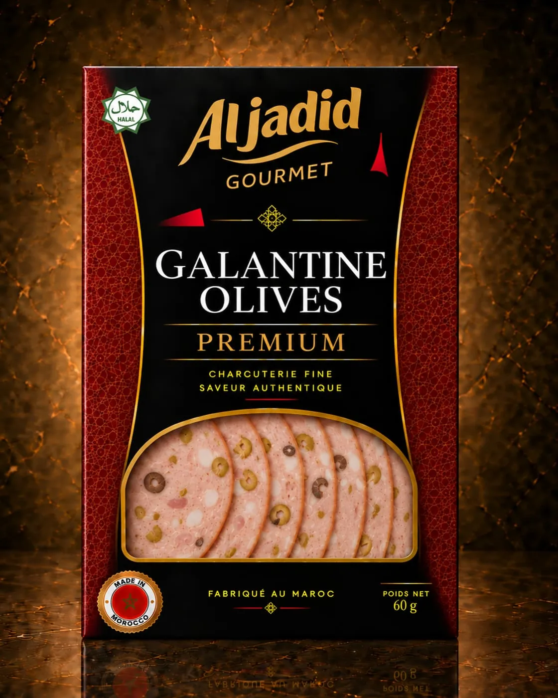 Galantine olives tranchée — Les éclats verts, tranchés fin