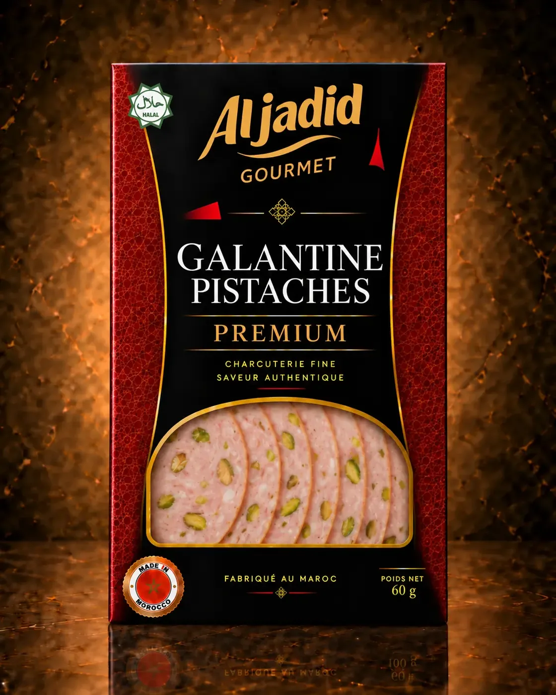 Galantine pistaches tranchée — La tranche qui se regarde, prête à servir